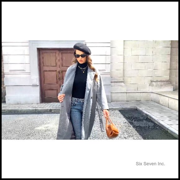 Winter Wool Blend Coat Double Breasted Notch Lapel Long Trench Peacoat - Picture 6 of 6